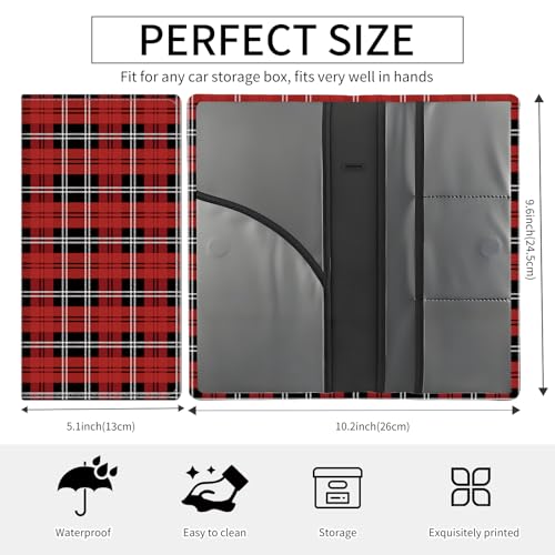 Premium Car Registration and Insurance Card Holder, Cute PU Leather Car Document Holder, Vehicle Glove Box Car Organizer with Magnetic Closure for Driver License, Cards Red Plaid - color: Red Plaid