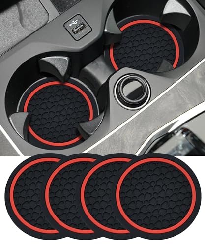 4PCS Car Coasters,Car Accessories Car Cup Coasters,Car Accessories Interior,2.75 Inch Car Coasters for Cup Holders,Universal Non-Slip Car Cup Holder Coaster for Most Vehicle Truck (Black&Red) - color: Black&red
