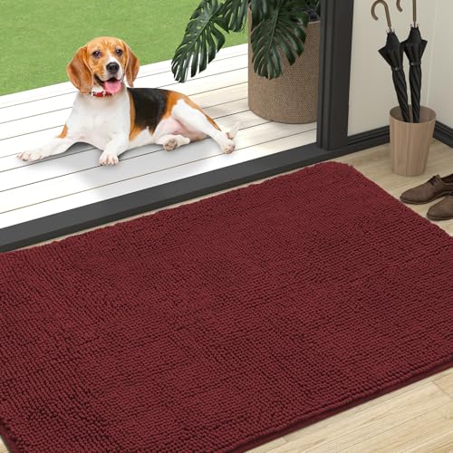 OLANLY Dog Door Mat for Muddy Paws 47x32, Absorbs Moisture and Dirt, Absorbent Non-Slip Washable Doormat, Quick Dry Chenille Mud Mat, Entry Indoor Entryway Carpet for Inside Floor, Caramel Russet - color: Caramel Russet, size: 47" X 32"