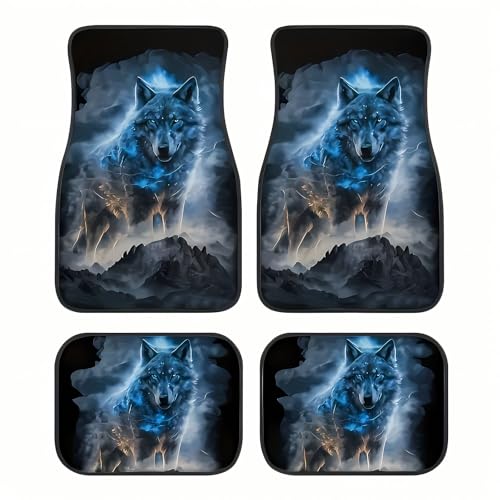 Universal Fit Car Floor Mats Set of 4Pcs, Cool Wolf Pattern All-Weather Front Rear Car Carpet Mats, Non-Slip Car Floor Mat Car Accessories for Automotive Trucks SUV Sedans Vans - color: Cool Wolf Pattern