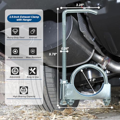 Universal 2.5 Inch Exhaust Clamp with Hanger, Muffler Hanger Exhaust Hanger for Cars, Trucks - size: 2.5"