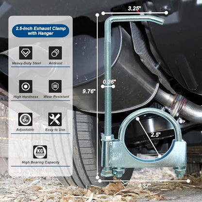 Universal 2.5 Inch Exhaust Clamp with Hanger, Muffler Hanger Exhaust Hanger for Cars, Trucks - size: 2.5"