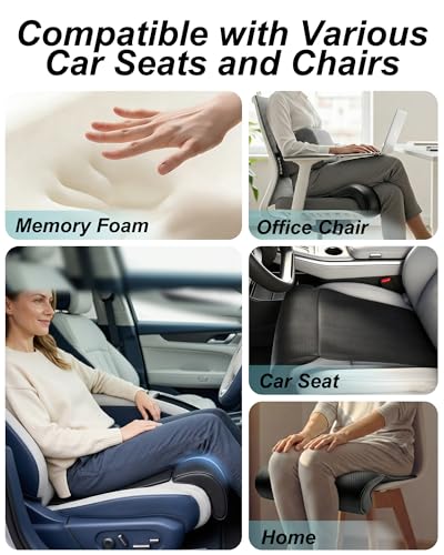 Car Seat Leg Extender Cushion, Memory Foam Under-Thigh Support Car Seat Cover– Breathable PU Leather, Non-Slip Secure Fit for Driver Seat and Office Chair, Ideal for Long Drives & Road Trips