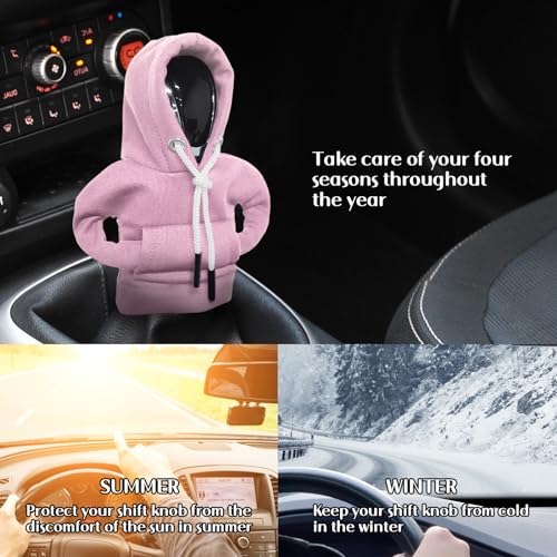 vvag Gear Shift Hoodie, Hoodie Car Gear Shift Cover, Car Shift Knob Hoodie, Automotive Interior Accessories, Universal Fit Knob Cover Gift (Pink) - color: Pink