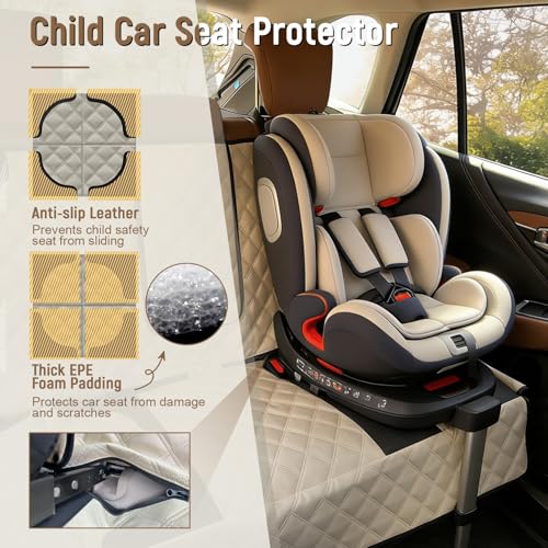 Pet Bench Seat Covers for Mid-Size Sedans and SUVs, Heavy Duty Nonslip Car Seat Protector for Child Car Seat, Waterproof Back Seat Covers for Dogs and Kids, Armrest & Seatbelt Access(Beige)