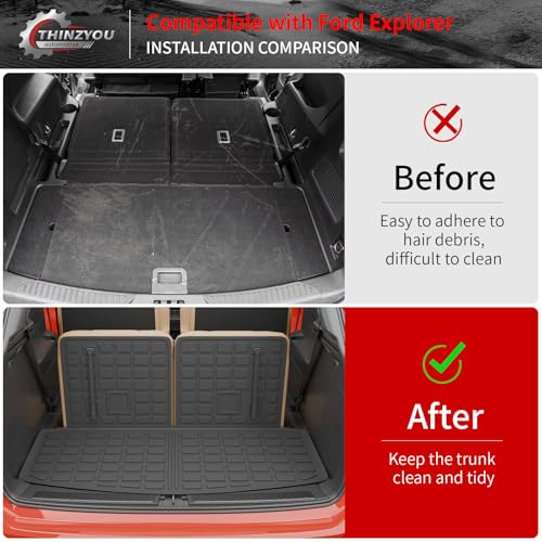 Cargo Mat Compatible with 2020-2025 2026 Ford Explorer Trunk Mat Cargo Liner Seat Back Cover Protector TPE All Weather Trunk Liners 2025 Explorer Accessories (Trunk Mat + Backrest Mats) - style: For Ford Explorer 3Pcs| 2020-2026