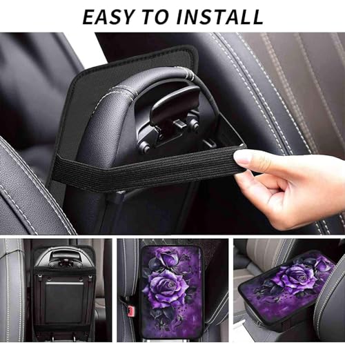Universal Car Center Console Cushion Pad, Purple Rose Soft Waterproof Car Center Console Cover Auto Armrest Seat Box Cover Protector for Most Vehicle SUV Truck Car - color: Purple Rose