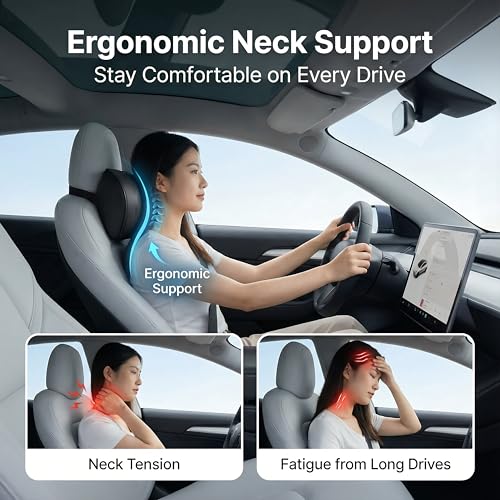 Car Neck Pillow 2-Pack - Premium Memory Foam Headrest with Soft Nappa Leather Feel, Ergonomic Support for Long Drives, Fits Most Vehicles (2, Black) - color: Black