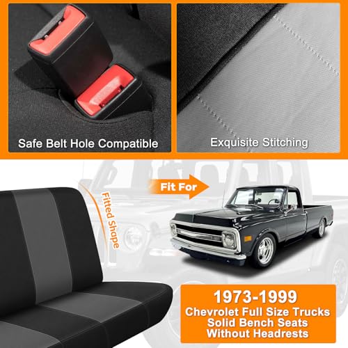 Truck Seat Cover Compatible with 1973-1999 Chevy Full-Size Trucks, Neoprene Solid Bench Seats Without Headrests, Black&Charcoal