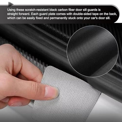4 PCS Car Door Sill Protectors, American Flag Anti-scratch Threshold Sill Guards, Carbon Fiber Entry Guard Pad Decals, for Most Sedans, Trucks, SUV (Black)