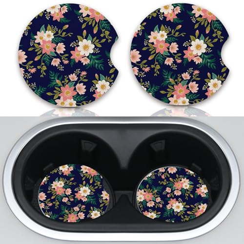 2pcs Flowers Pattern Car Cup Holder Coasters - Hippie Car Accessories, Universal Auto Anti Slip, Rubber Coasters with A Finger Groove - color: Flowers