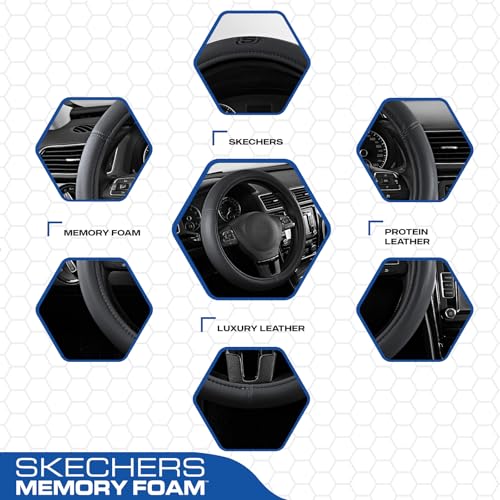 Skechers Memory Foam Steering Wheel Cover,Grade Protein Leather Steering Wheel Cover,Universal Anti-Slip Fit 14" 1/2-15" Car Wheel Cover for Men Women Fit Suvs,Vans,Sedans,Car,Trucks,Grey - color: Grey