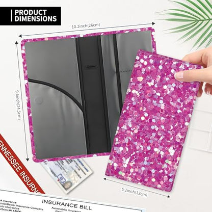 Leather Car Registration and Insurance Card Holder, Cute Car Accessories Vehicle Glove Box Car Organizer for Documents, Cards, License Glitter Purple Pattern - color: Glitter Purple Pattern