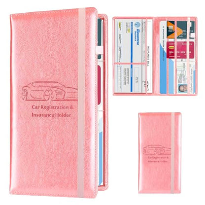 Leather Car Registration and Insurance Holder - Vehicle Glove Box Car Organizer,Auto Truck Comparment Accessories Case with Magnetic Closure for Driver License, Cards (Pink) - color: Pink