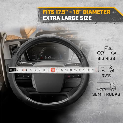 Cat® BigGrip Faux Black Leather Semi Truck Steering Wheel Cover, Fits RV and Big Rig Trucker, Steering Wheel Cover for Trucks 18 Wheeler - X-Large 17.5" - 18" Inches - color: Black BigGrip, size: XL Big Rig (17.5-18")