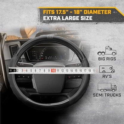 Cat® BigGrip Faux Black Leather Semi Truck Steering Wheel Cover, Fits RV and Big Rig Trucker, Steering Wheel Cover for Trucks 18 Wheeler - X-Large 17.5" - 18" Inches - color: Black BigGrip, size: XL Big Rig (17.5-18")
