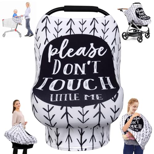 Metplus Car Seat Cover Baby, No Touch Sign Carseat Canopy, Nursing Breastfeeding Covers, Stretchy Universal Fit, Multi-Use for Stroller/Shopping Cart/High Chair, Gender Neutral Shower Gift - color: STOP Black Arrow