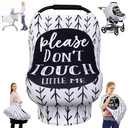 Metplus Car Seat Cover Baby, No Touch Sign Carseat Canopy, Nursing Breastfeeding Covers, Stretchy Universal Fit, Multi-Use for Stroller/Shopping Cart/High Chair, Gender Neutral Shower Gift - color: STOP Black Arrow
