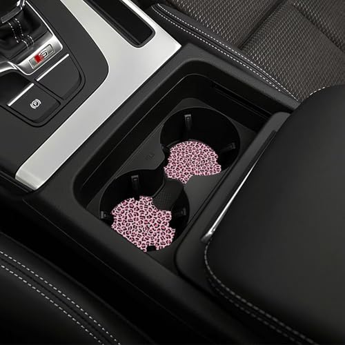 Pink Leopard Print Steering Wheel Cover Pink Cheetah Steering Wheel Car Cup Holder Pad 2 Pack 15 Inch Steering Wheel Cover Women Men Anti Slip Breathable Wheel Cover Protector - color: Pink leopard print