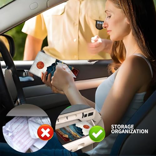 Leather Car Registration and Insurance Card Holder, Cute Car Accessories Vehicle Glove Box Car Organizer for Documents, Cards, License Retro Mountain Sunset - color: Retro Mountain Sunset