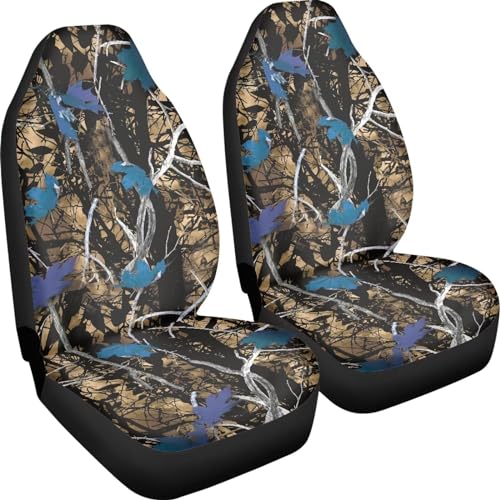 Blue Camo Hunting Seat Covers for Cars Front Seat, Two Pack Front Seat Covers Car Seat Protectors Universal fit SUV Truck Van Sedans Automotive Interior Covers - color: Blue Camo Hunting