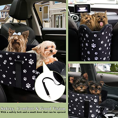 Dog Car Seat for Console - Memory Foam Pet Booster Seat for Small Medium Dogs Up to 21 lbs - SUV Truck Center Console Dog Seat with Safety Leash & Storage Pockets - Washable Cover (Large Black)