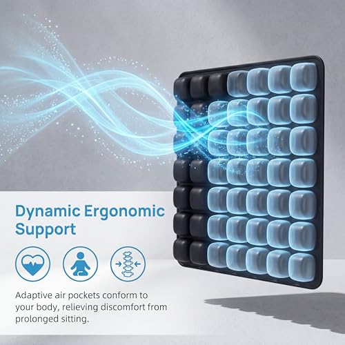 Inflatable Seat Cushion, Press to Inflate Airplane Seat Cushion for Long Flights, 49 Air Cell Wheelchair Cushion, Portable Pressure Relief Seat Pad for Office Chair Car Travel, TPU Non Slip - size: X-Large