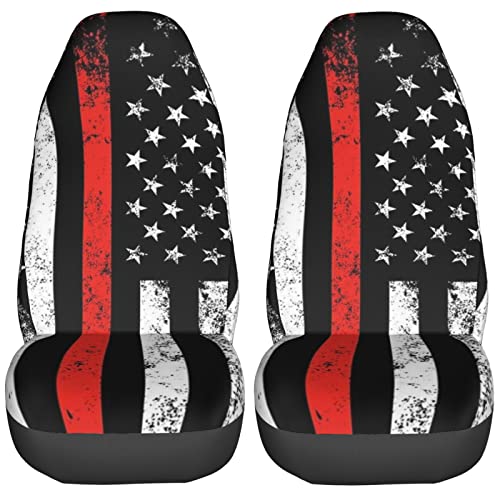 Dujiea USA Patriotic Firefighter Flag Car Front Seat Covers 2 Pcs Universal Auto Seat Covers Front Seats Only, Vehicle Bucket Seat Protectors Fit for Most Car SUV Sedan and Truck - color: USA Patriotic Firefighter Flag