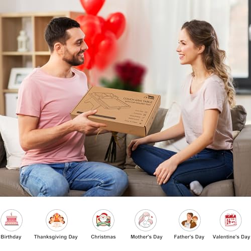Bamboo Couch Cup Holder Tray - 2 in 1 Couch Armrest Table with Be Slide-Away Detachable Double Holder - Sofa Armchair Caddy for Drinking Snacks iPad TV Remote - color: Bamboo, size: 13.8" x 9.5" x 2.4"