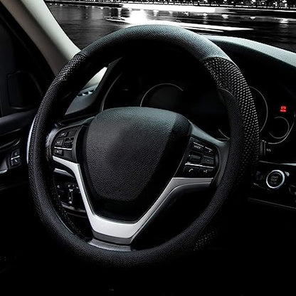 Valleycomfy Steering Wheel Cover with Microfiber Leather for Car Truck SUV 15 inch (Black) - color: Z-Black, size: Medium(Standard) Size[14.5"-15"]