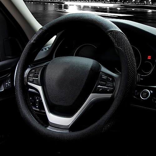 Valleycomfy Steering Wheel Cover with Microfiber Leather for Car Truck SUV 15 inch (Black) - color: Z-Black, size: Medium(Standard) Size[14.5"-15"]