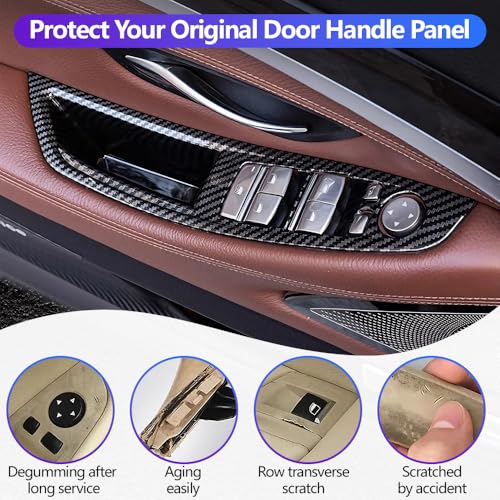 for BMW 5 Series F10/F11 2011-2017, LHD Car Door Inner Handle Panel Trim Cover Interior Protector Stickers Accessories (4pcs, Black)