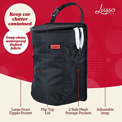 Lusso Gear Spill-Proof Car Trash Can - Leakproof Liner & Flip-Top Lid Auto Trash Can - Hangs in Trucks & SUVs as Trunk Organizer - 2.5-Gal Mesh Pockets for Camper Accessories - 2.5 Gal, Gray, Round - color: 1-Pack Gray, style: 2.5 Gal