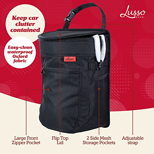 Lusso Gear Car Trash Can - 2.5-Gallon, Black, Round - Leak-Proof & Spill-Proof Lid & Waterproof Removable Liner - Hanging Car Trash Bin & Organizer for SUV, Truck & Minivan - color: 1-Pack Black, style: 2.5 Gal