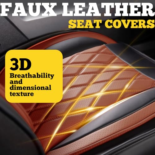 LINGVIDO Car Seat Covers Full Set (5 Seats) - Premium Perforated Nappa Leather, Waterproof Shield, Omni-Adapt Fit SUVs Sedans, Ultimate Family & Pet Protection - color: Black & Brown (B), size: Full Set (5 Seats)