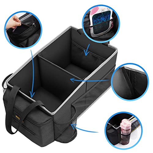 Car Seat Organizer - Backseat Car Organizer with Cup Holders, Car Storage Organization for Front Back Passenger Seat, Road Trip Essentials Kids for Travel Car Accessories, Black