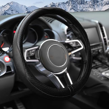 Steering Wheel Cover,Car Accessories 14.5-15 Inch Leather Steering Wheel Cover,Anti-Slip Breathable Microfiber Leather Covers,Warm in Winter and Cool in Summer,Fit for Suvs (Black) - color: Black