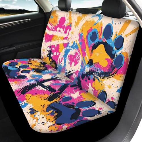 Howilath Dog Paw Car Seat Covers Front Seats Graffiti Print Auto Accessories, 4-Piece Stretchy Front & Rear Seat Protectors Fit SUV Sedan Truck - color: Dog Paw Graffiti