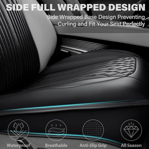 CAR PASS Car Seat Protector, Sideless Seat Covers for Cars, All Season Waterproof Nappa Leather Breathable Front Seats Cushion with Storage Pocket Universal Fit Vehicle Car SUV Truck, 2 Pack All Black - color: Black