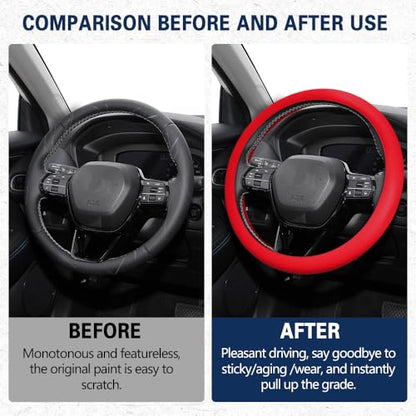 Car Steering Wheel Cover, Silicone Car Steering Wheel Protective Cover, 33-40 CM Anti-Slip Soft Comfortable Steering Wheel Cover for Women Men, Universal Accessories Fit Most Vehicles (Red) - color: Red