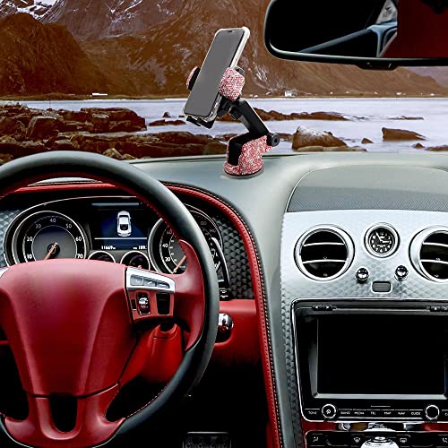 Bling Car Phone Mount Holder,Shiny Crystal Rhinestone Phone Stand for Women and Girls, Car Accessories for Windshield, Compatible with Most Cellphones (Pink) - color: pink