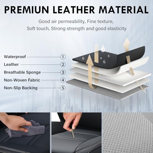 Coverado Car Seat Covers Full Set, 5 Piece Car Seat Protector with Removable Headrest, Nappa Leather Breathable Front Rear Seat Cushion Side All Wrapped Universal Fit Truck Automotive Most Cars Black - color: Nappa-Black, size: Full Set