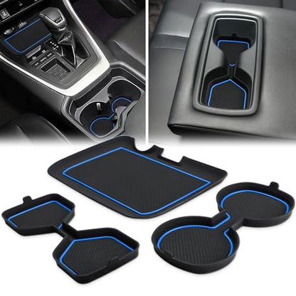 Auovo 3D Cup Holder Insert Liners Compatible with Toyota RAV4 Accessories 2025 2024 2023 2022 2021 2020 2019 Car Custom Cup Holder Mats Pads 3-pc Set (Blue Trim) - color: Blue, size: 3PCS