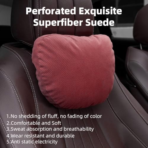2 Pcs Car Headrest Neck Pillow for Driving,Universal Premium Suede Leather Soft and Comfortable Headrest,Three Gears of Height Adjustment Car Seat Headrest Pillow Car Interior Accessories - color: Cranberry Red