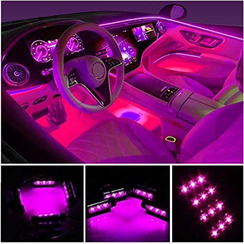 Car LED Strip Light, EJ's SUPER CAR 4pcs 48 LED Car Interior Lights Under Dash Lighting Waterproof Kit,Atmosphere Neon Lights Strip for Car,DC 12V(Pink)