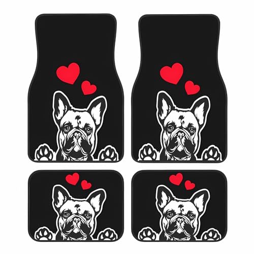 Universal Fit Car Floor Mats Set of 4Pcs, French Bulldog Pattern All-Weather Front Rear Car Carpet Mats, Non-Slip Car Floor Mat Car Accessories for Automotive Trucks SUV Sedans Vans - color: French Bulldog Pattern