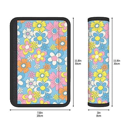 Stylish Retro Flowers Seat Belt Covers Soft Comfortable Shoulder Strap Pads for Adults Universal Car Accessories - Pack of 2 - color: Retro Flowers