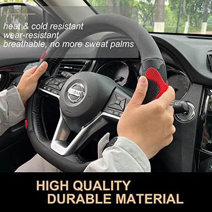 PINCTROT D Shaped Comfy Grip Steering Wheel Cover, Anti-Slip Design, Flat Bottom 14.5-15 Inch(Silicone Red) - color: 2.Red, size: D Shaped/Flat Bottom[14 1/2''-15'']