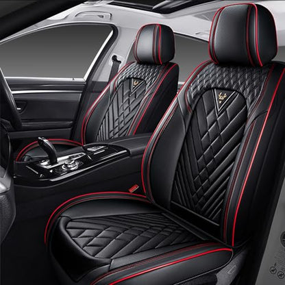 Car Seat Covers Front Seats for Honda Civic 2000-2026, Waterproof Nappa Leather Car Seat Covers, Full Coverage Car Seat Covers Sets(2 Seats/Black Red) - color: Black Red 2 Seats, size: Honda Civic 2000-2026