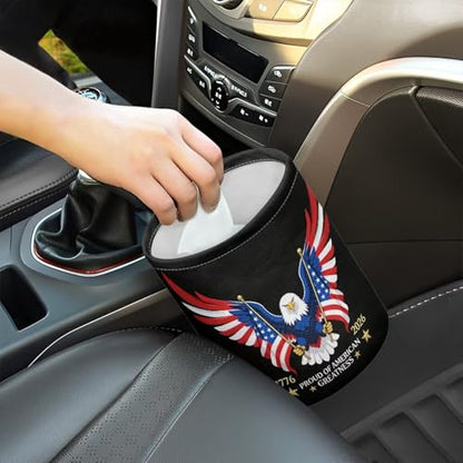 250TH Anniversary of America Flag Eagle Car Front Seat Can Foldable Auto Console Center Back Seat Garbage Container Bag Kitchen Rubbish Bin Fashion Vehicle Organization Basket - color: 250TH Anniversary of America Flag Eagle
